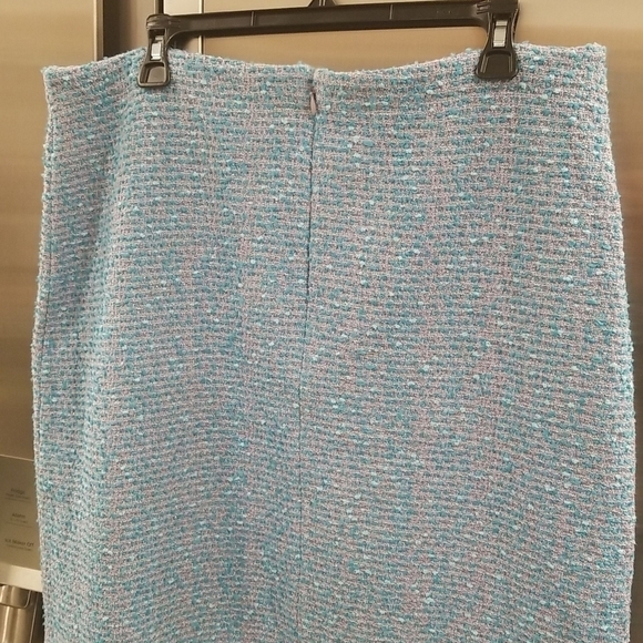 💕ST. JOHN💕 Cotton Blend Confetti Tweed Boucle Metallic Knit Midi Skirt Blue 14 - Picture 4 of 16